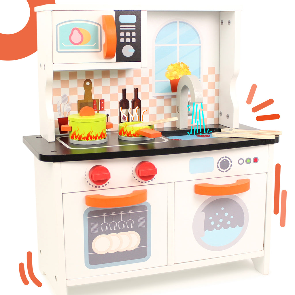 Mini Wooden Play Kitchen Set with Microwaves - osettoys
