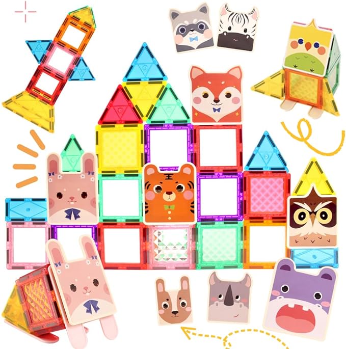 Animals Magnetic 62 Piece Magnet Tiles - osettoys